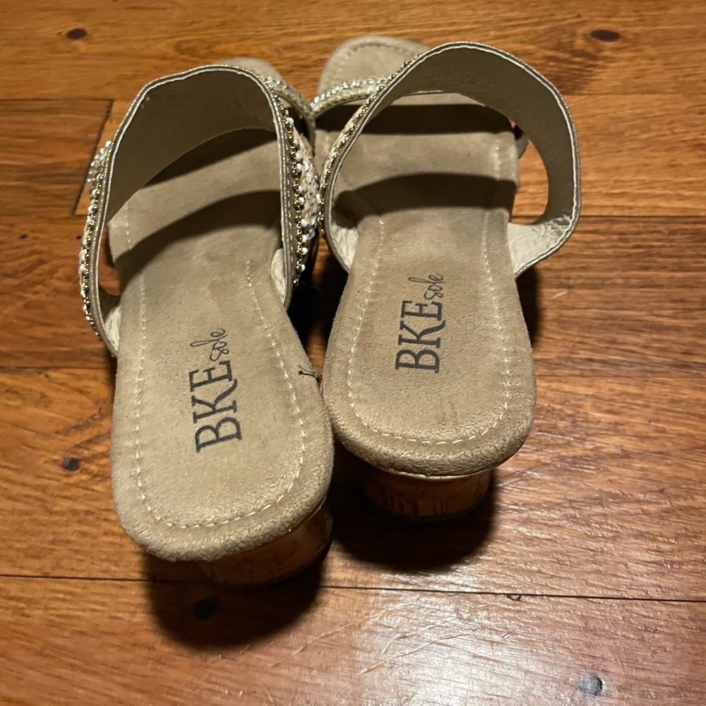 BKE Tan Sandals with Beaded Accents